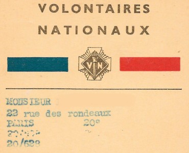 Carte d'adhérent aux Volontaires Nationaux (02)