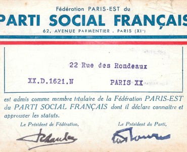 Carte d'adhérent au Parti Social Français (01)